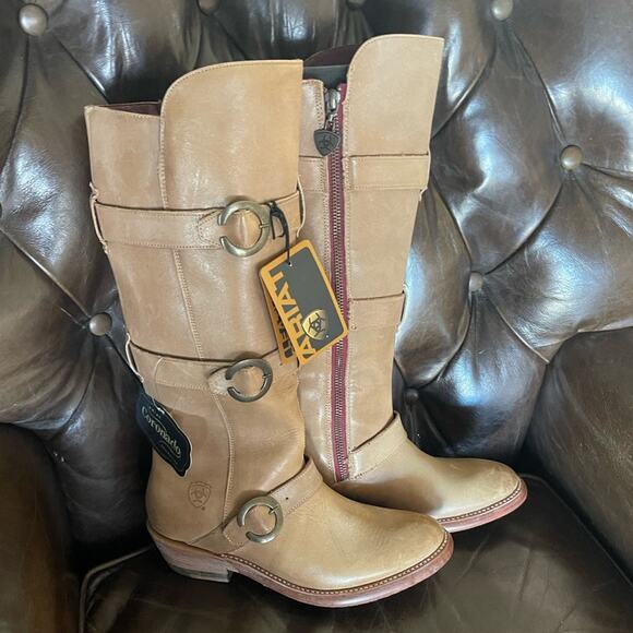 Ariat Alta Tan 3 Buckle Leather Riding Boots NWT Size 6.5 - Picture 1 of 12